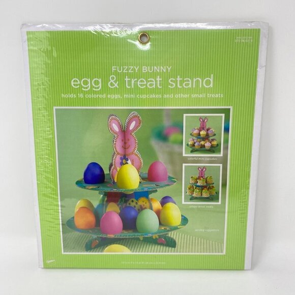 Wilton Fuzzy Bunny Egg Treat Stand 16 colored Eggs Mini Cupcakes Treats - Picture 1 of 6